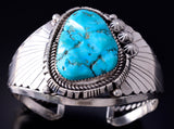 Vintage Silver & Turquoise Navajo Handmade Feathers Bracelet 5F10D