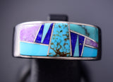 Size 12-1/2 Silver & Turquoise Multistone Navajo Inlay Ring by Edward Lee 6F17B