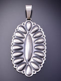 Silver Navajo Handmade Concho Pendant by Charles Johnson 3D06U