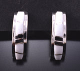 Silver & White Buffalo Turquoise Navajo Inlay Hoop Earrings by TSF 4A25H
