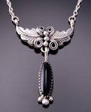 Silver & Onyx w/ Feathers Navajo Necklace by Annie Spencer 3F05H