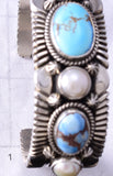 Silver & Golden Hills Turquoise Fresh Pearl Navajo Bracelet by Erick Begay 6F27O