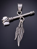 Silver Navajo Handmade Tomahawk w/ Eagle Feathers Pendant by Erick Begay 5G12W