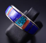 Size 9 Silver & Turquoise Multistone Navajo Inlay Ring by Orlinda James 5L07K