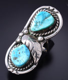 Size 5-3/4 Vintage Silver & Turquoise Navajo Long Ring 6A03K