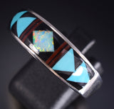 Size 13-3/4 Silver & Turquoise Multistone Navajo Inlay MENS Ring - Allen Tolino 5L05W