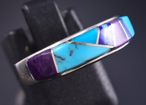 Size 8-1/2 Silver Multistone Navajo Inlay Ring by Evangeline David 5L25Q