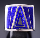 Size 10-1/2 Silver & Lapis Navajo Inlay Men's Ring by TSF 3L07D