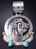Silver & Kingman Turquoise Strong Bear Navajo Pendant by Alonzo Mariano 5L13C