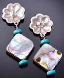 Silver & Abalone w/ Turquoise Navajo Concho Earrings by Ravis Henry 6D20H
