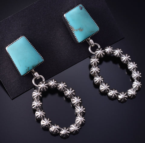 Silver & Turquoise Navajo Concho Bottom Earrings by Phyllis A. Smith 5G16H
