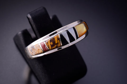 Size 6-1/2 Silver Multistone Navajo Inlay Ring by TSF 3L16R