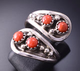 Adjustable Silver & Coral Navajo Handmade Wrap Ring by Etta Belin 4A12X