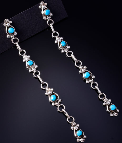 Silver & Turquoise Zuni Handmade Duster Earrings by Verdi Booqua 5G22N