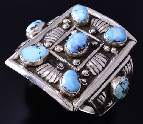 Vintage Silver & Golden Hills Turquoise Navajo Bracelet 5G18Z