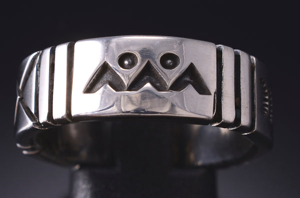 Size 10-1/4 Silver Navajo Handmade Mountains & Seasons Ring by Erick Begay 6C03F