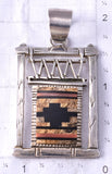 Vintage Silver Multistone Navajo Inlay Rug & Loom Pendant by Richard Begay 5K17Y