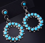 Silver & Turquoise Zuni Petit Point Hoop Earrings by Marlon Quam 5G22L