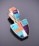 Silver & Turquoise Multistone Navajo Inlay Pendant by Billy Long 3F12X