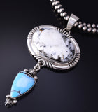 Silver & Golden Hills Turquoise White Buffalo Navajo Pendant- Erick Begay 5F30O