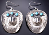 Silver and Turquoise Cowboy Hat Earrings - Navajo handmade 6K02S