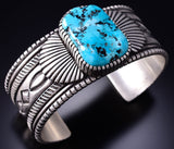 Silver & Sleeping Beauty Turquoise Navajo Men's Bracelet by Erick Begay 6C03K