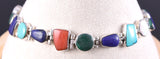 Vintage Silver & Turquoise Multistone Navajo Link Bracelet by VT 5L17F