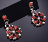 Silver & Coral Zuni Petit Point Inlay Flower Earrings by Polly Piaso 6D22U