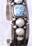 Silver & Golden Hills Turquoise Fresh Pearl Navajo Bracelet by Erick Begay 6F27P