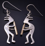 Vintage Silver & Gold-filled Navajo Handmade Kokopelli Dancing Earrings 5F10S