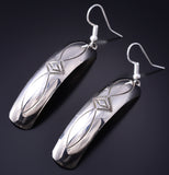 Silver Navajo Handstamped Concho Design Curved Earrings by Nova Ashley 6B14L