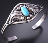 Silver & Kingman Turquoise Eagle Feathers Navajo Bracelet by Harry Yazzie 6H31A