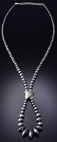 24" Silver & Royston Turquoise Navajo Pearls Jacla Necklace 6H06B