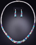 Silver Multistone Navajo Inlay Necklace & Earring Set Evangeline Sherman 6G29Z