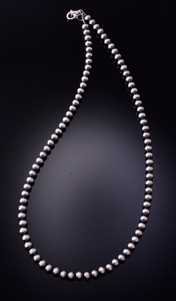 Navajo Handstrung Silver Pearls Bead necklace 5mm - 16 inches 6J31W