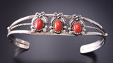 Silver & Coral Eagle Feathers Navajo Bracelet by Lee Shorty 3F10O