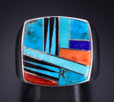 Size 12-3/4 Silver Multistone Navajo Inlay Men's Ring by Bessie Johnson 5L05F