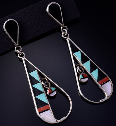 Vintage Silver Multistone Zuni Inlay Sunface Earrings by Sheryl Edaakie 5G28Z