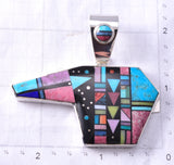 Silver & Turquoise Multistone Navajo Inlay Bear Pendant by Jimmy Harrison 6F22L