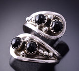 Adjustable Silver & Onyx Navajo Handmade Wrap Ring by Genevieve Francisco 4A12Y