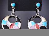 Silver & Turquoise Multistone Zuni Inlay Dangle Earrings by Oreena Leekya 6D07G