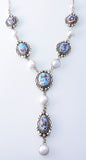 Silver & Golden Hills Turquoise & Fresh Water Pearl Navajo Lariat Necklace by Erick Begay 3H19B