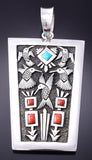 Turquoise & Coral Glorious Hummingbirds Navajo Pendant by Philbert Begay 3J30H