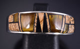 Size 12-1/2 Silver & Tiger Eye Multistone Navajo Inlay Mens Ring - Allen Tolino 5L05J