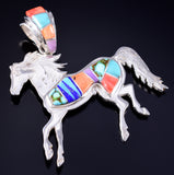 Silver Multistone Navajo Inlay Freedom Horse Pendant by Aldora Henry 5L20T
