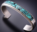 Navajo Handmade Silver Bracelet with Prince Turquoise Inlay by Francis Yazzie 6K28L