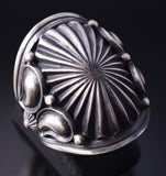 Size 6-3/4 Silver Navajo Handstamped Concho Face Ring by Derrick Gordon 5H21M