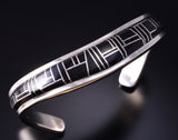 Vintage Silver & Jet Navajo Inlay Sweater Bracelet by Jerry T. Nelson 5J29V
