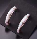 Silver & Opal Zuni Inlay Half Hoop Earrings by Margaret Chuyate 3G03H
