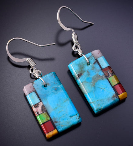 Santo Domingo Handmade Turquoise Multistone Mosaic Earrings by Mary Tafoya 5D18K
